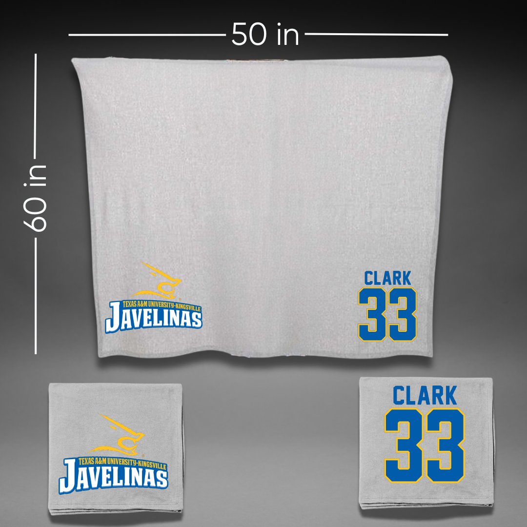 Texas A&M University-Kingsville Basketball Gray Javelinas Blanket - #33 Jason Clark