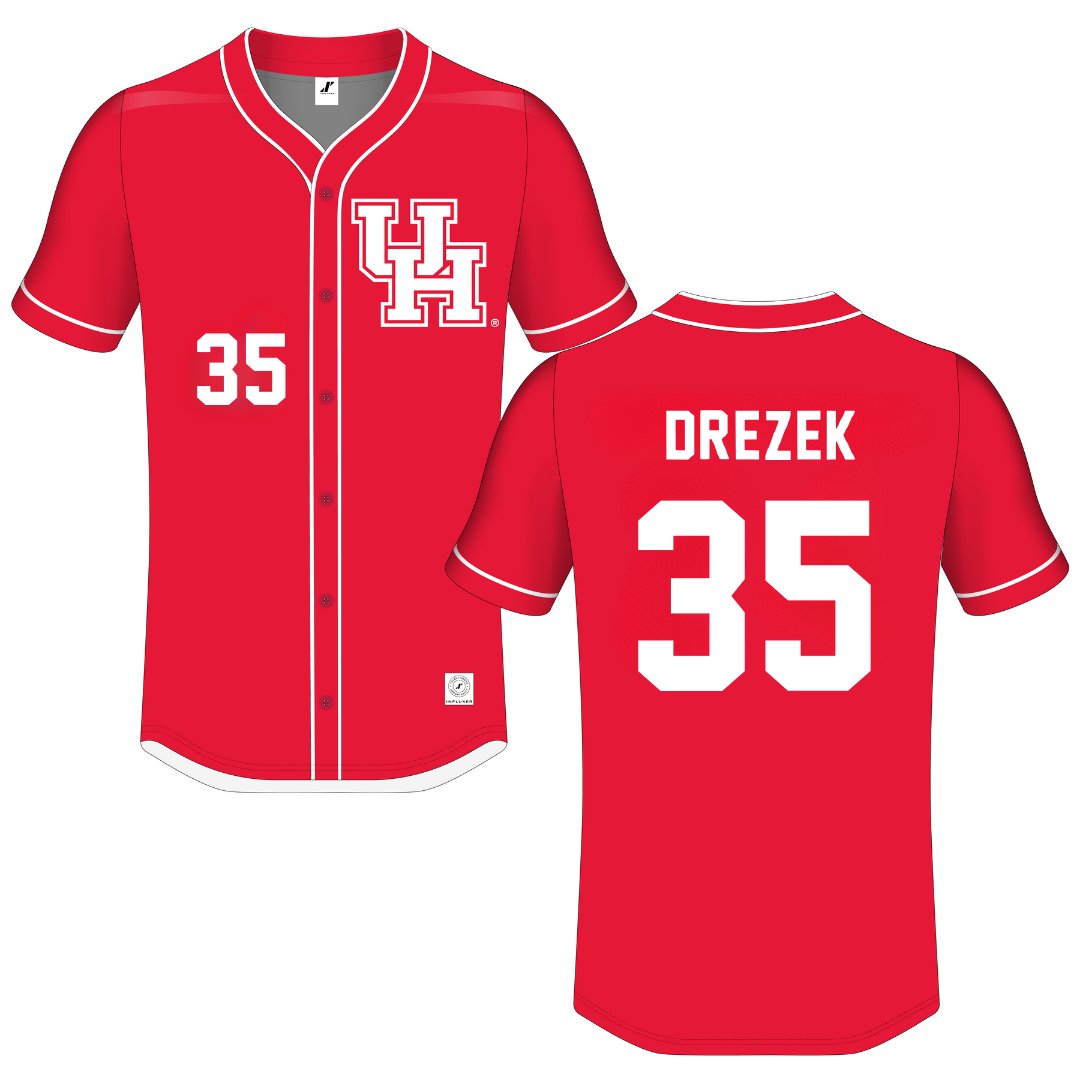 University of Houston Red Button-Down Jersey - #35 Graysen Drezek