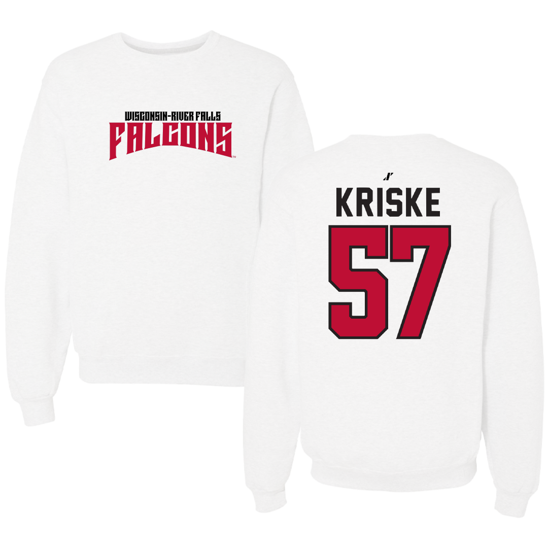 University of Wisconsin-River Falls Football White Classic Crewneck - #57 Dawson Kriske