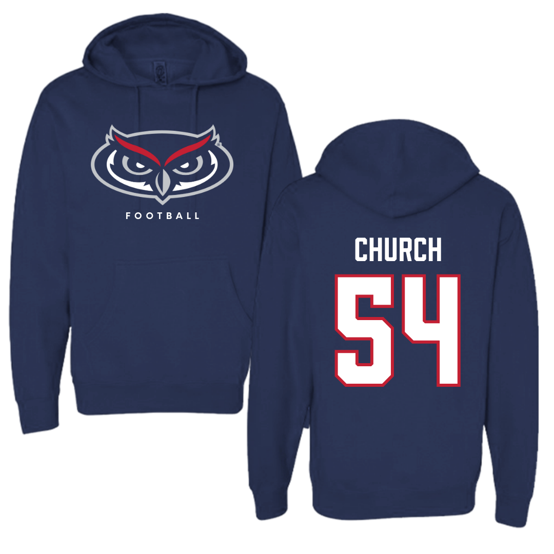 Florida Atlantic University Football Navy Mascot Hoodie - #54 Jordan Church