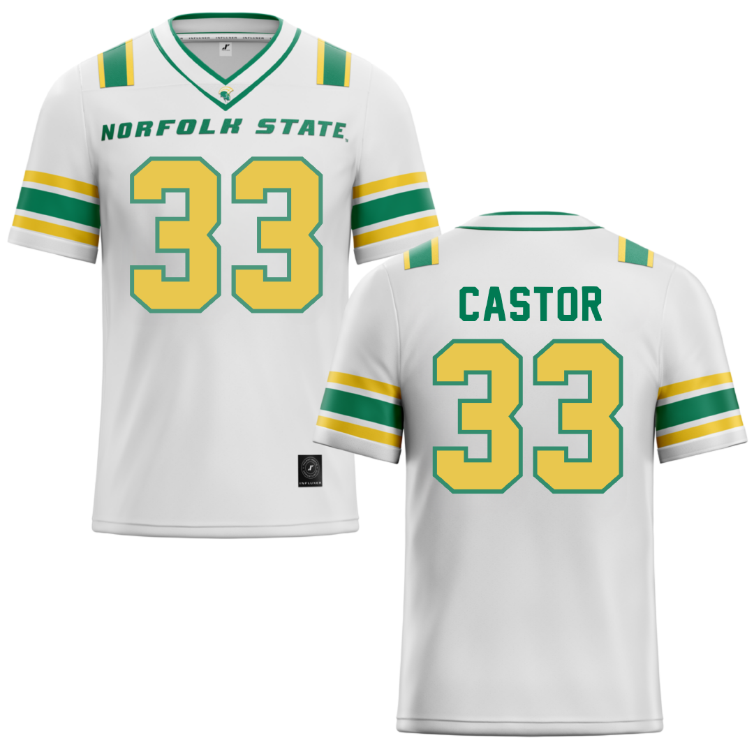 Norfolk State University White Football Jersey - #33 Darren Castor