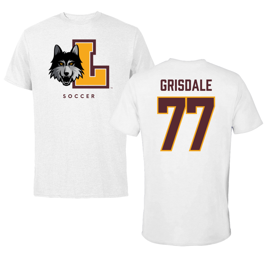 Loyola University-Chicago Soccer White Tee - #77 Faith Grisdale