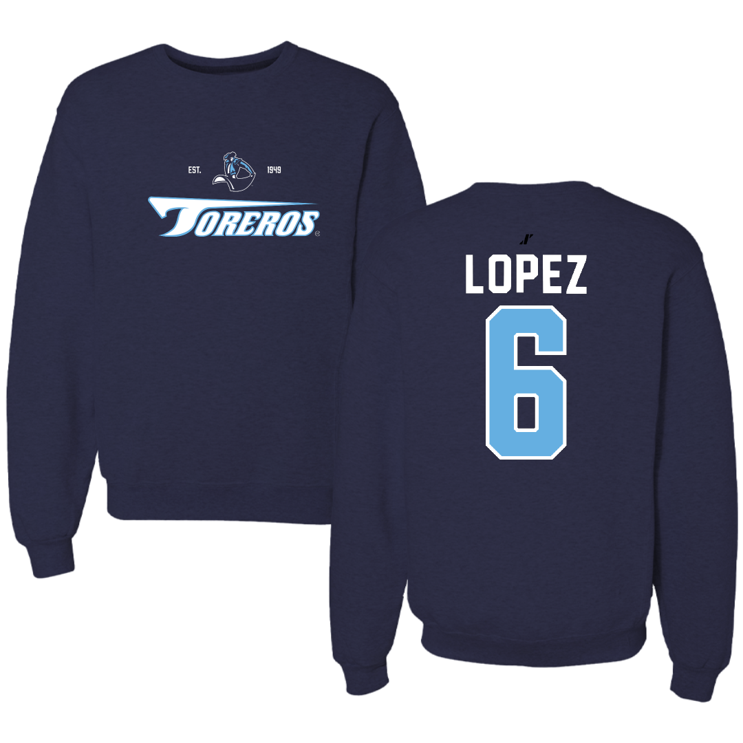 University of San Diego Football Navy General Crewneck - #6 Ruben Lopez