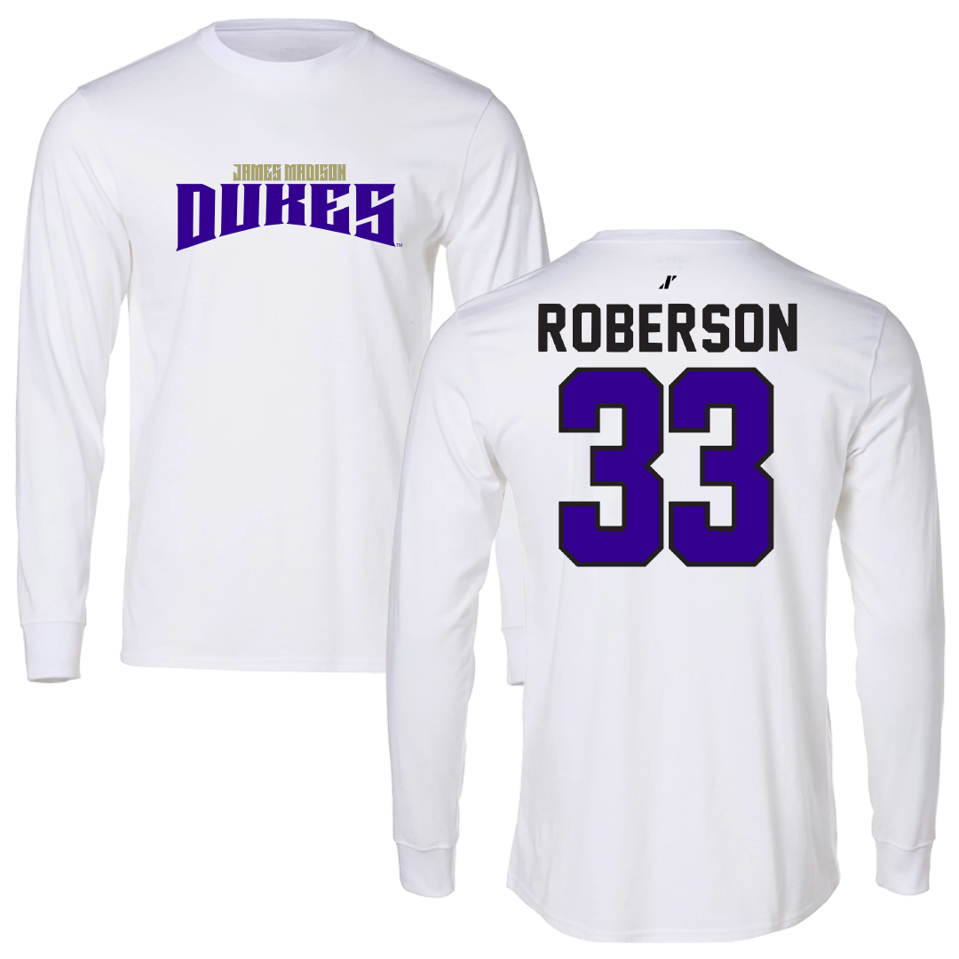 James Madison University Basketball White Classic Performance Long Sleeve - #33 Jerrell Roberson