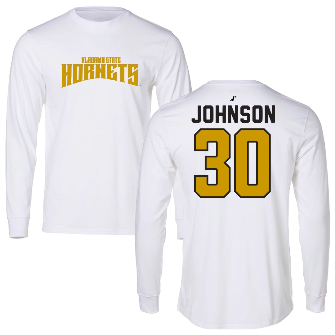 Alabama State University Football White Classic Performance Long Sleeve - #30 Ethan Johnson