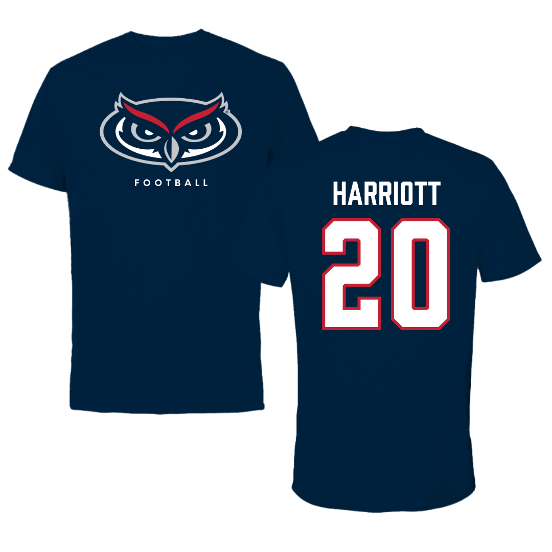 Florida Atlantic University Football Navy Mascot Performance Tee - #20 Joshua Harriott