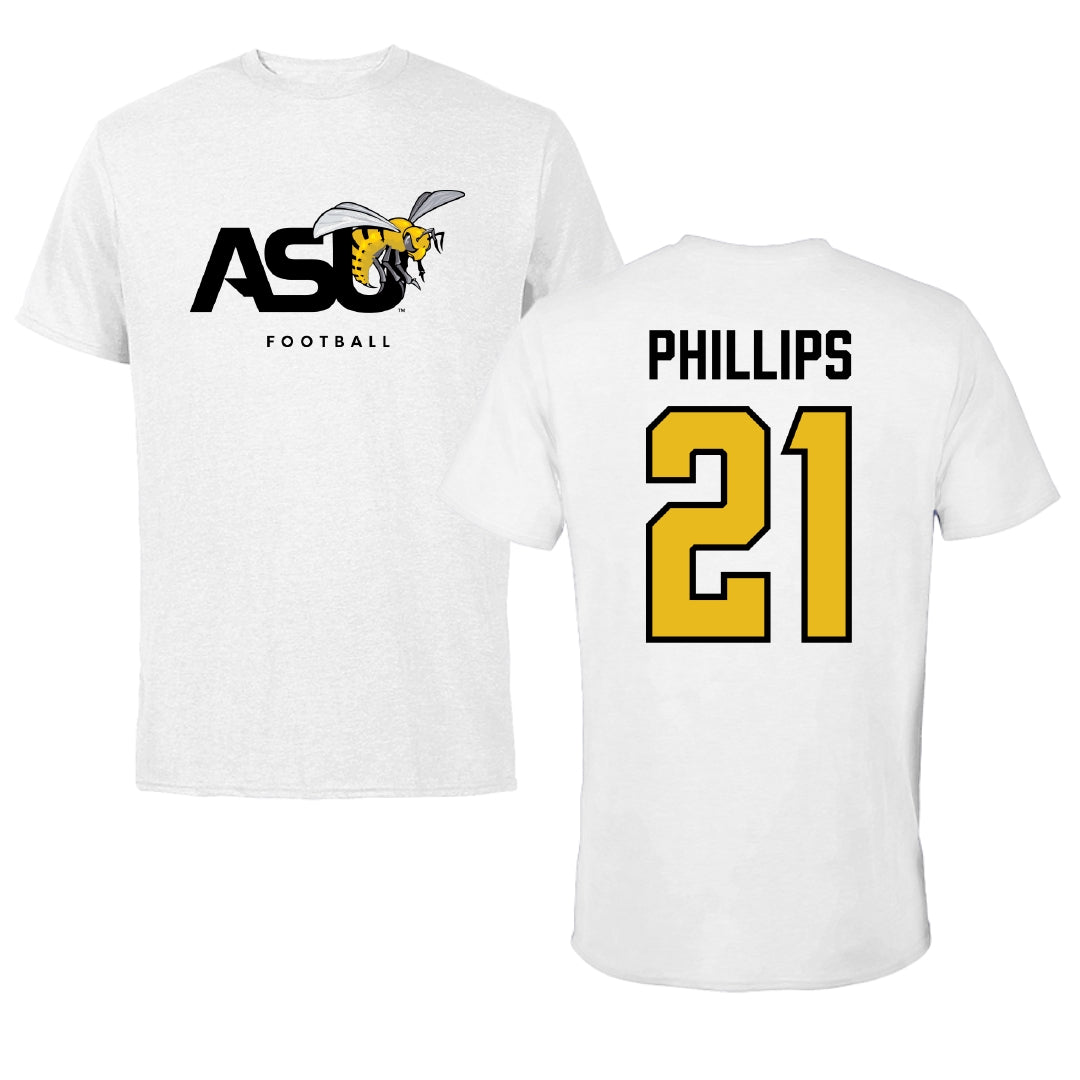 Alabama State University Football White ASU Tee - #21 Tre Phillips