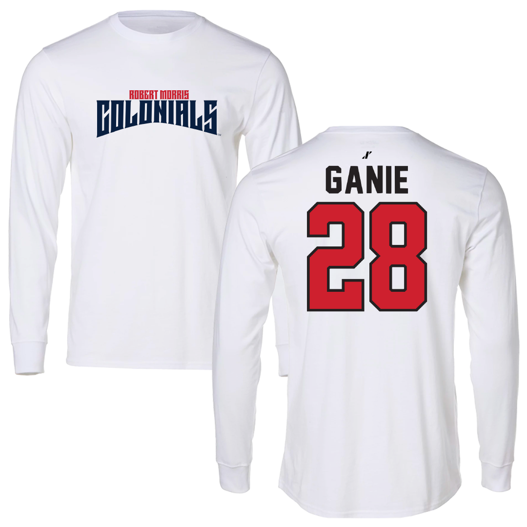 Robert Morris University Ice Hockey White Classic Performance Long Sleeve - #28 Logan Ganie