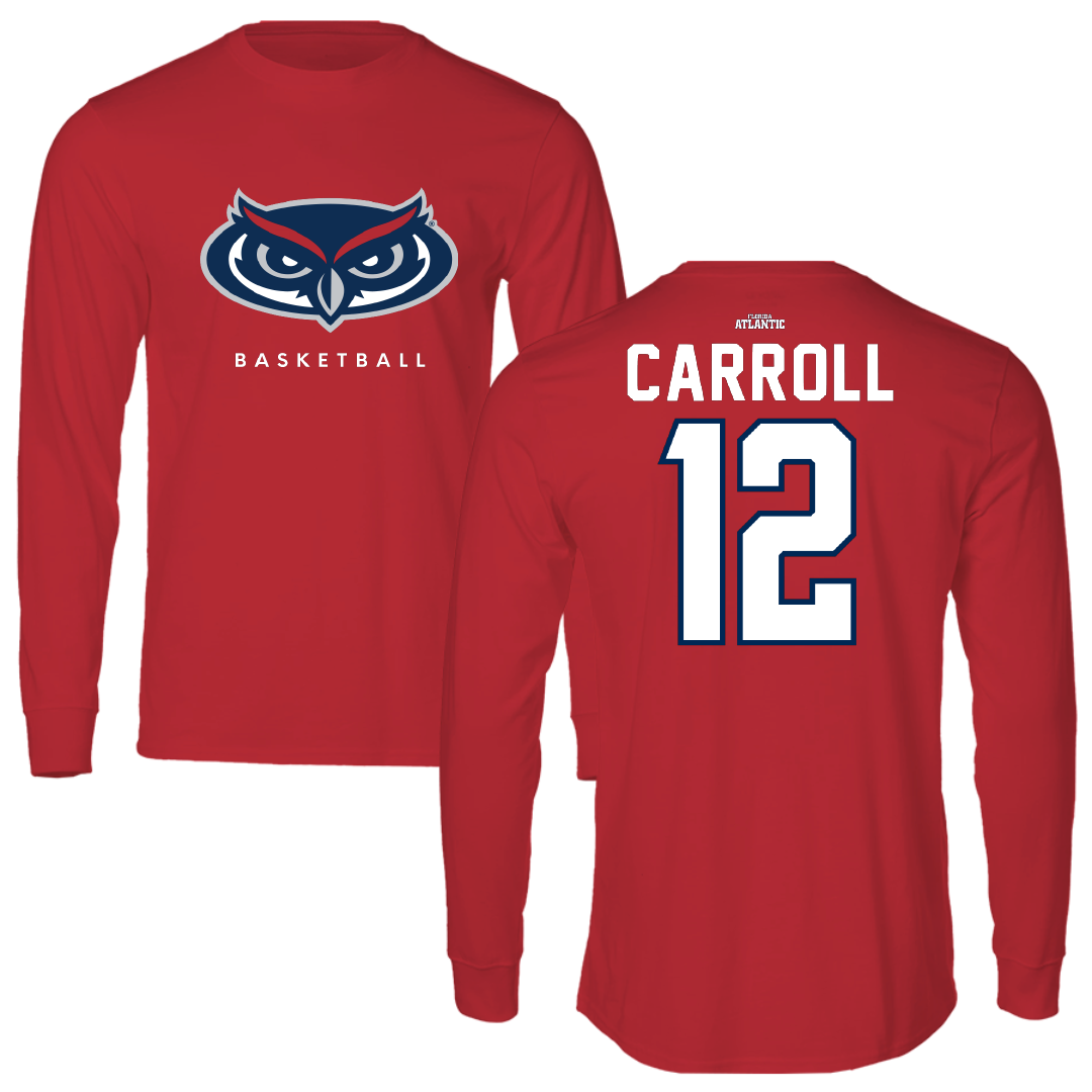 Florida Atlantic University Basketball Red Long Sleeve - #12 Tre Carroll