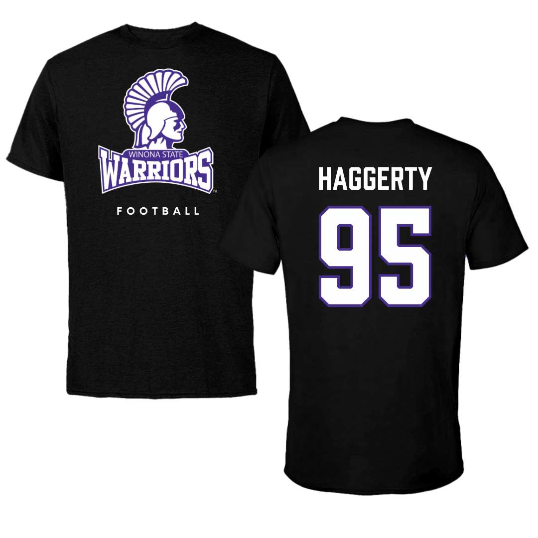 Winona State University Football Black Tee - #95 Conner Haggerty