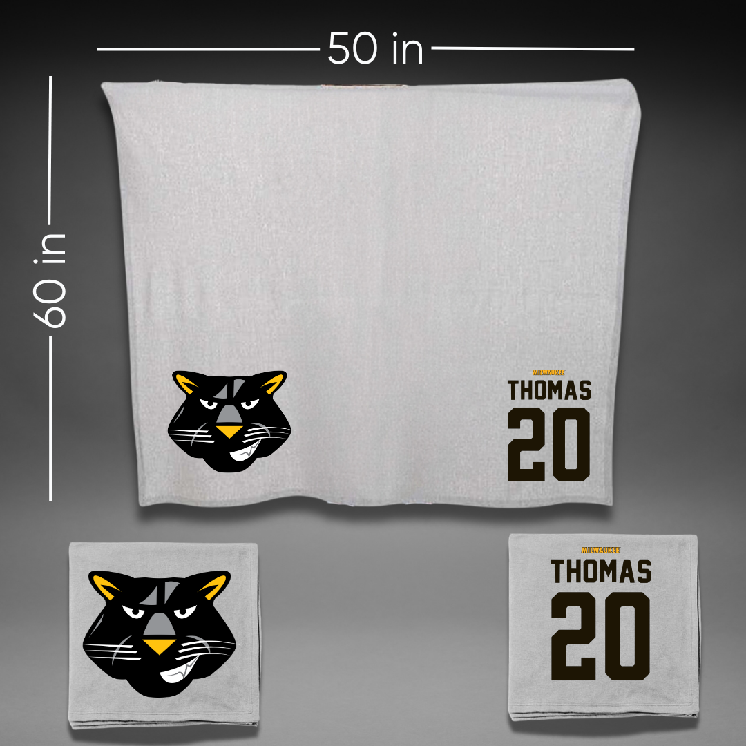 University of Wisconsin-Milwaukee Basketball Gray Blanket - #20 Maurice Thomas