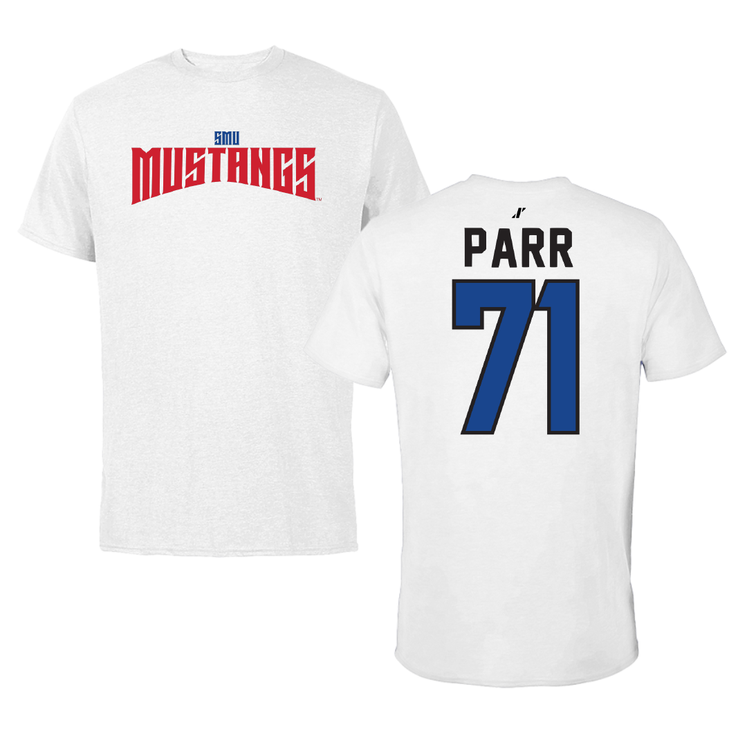 Southern Methodist University Football White Classic Performance Tee - #71 Logan Parr