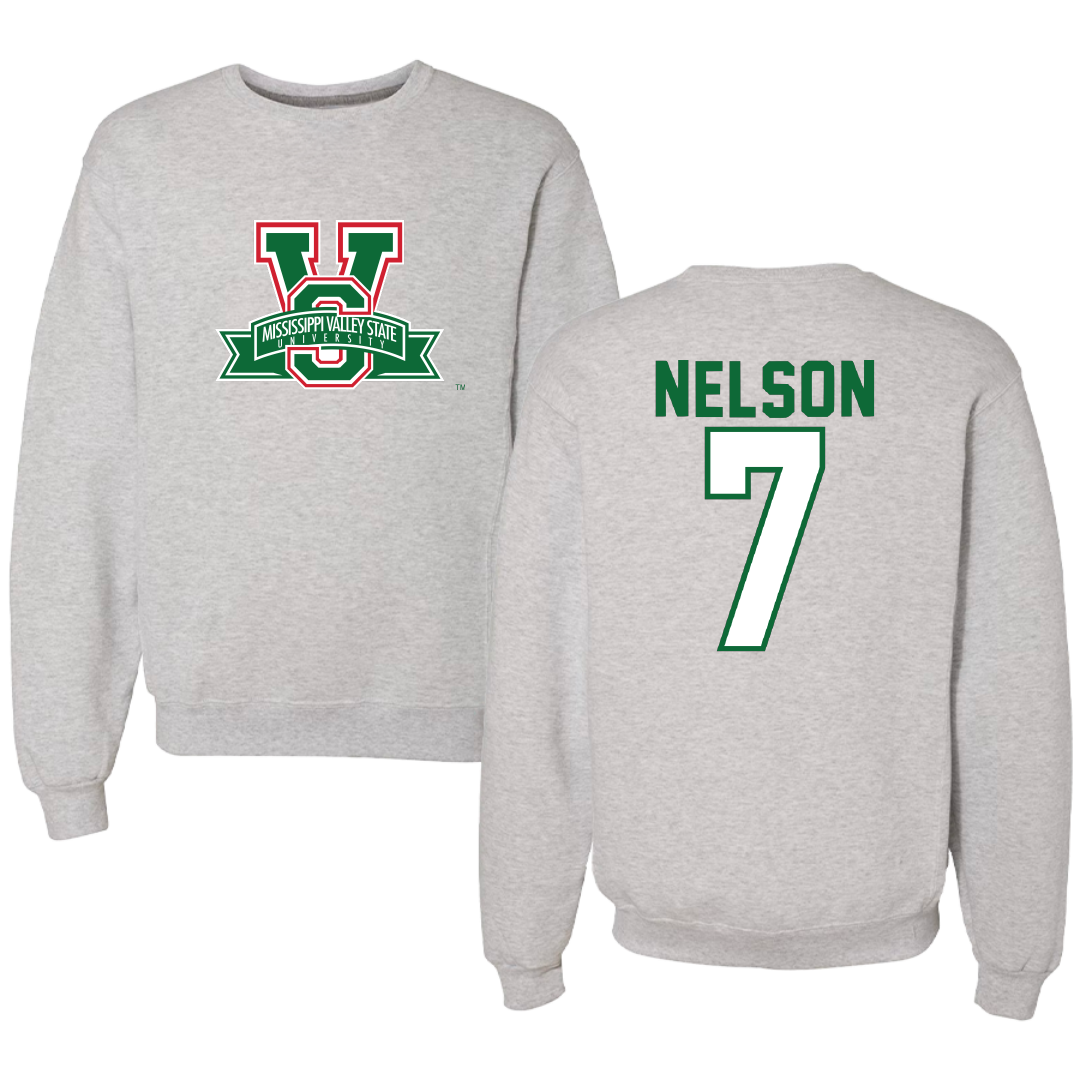 Mississippi Valley State University Football Gray Crewneck - #7 Camo Nelson
