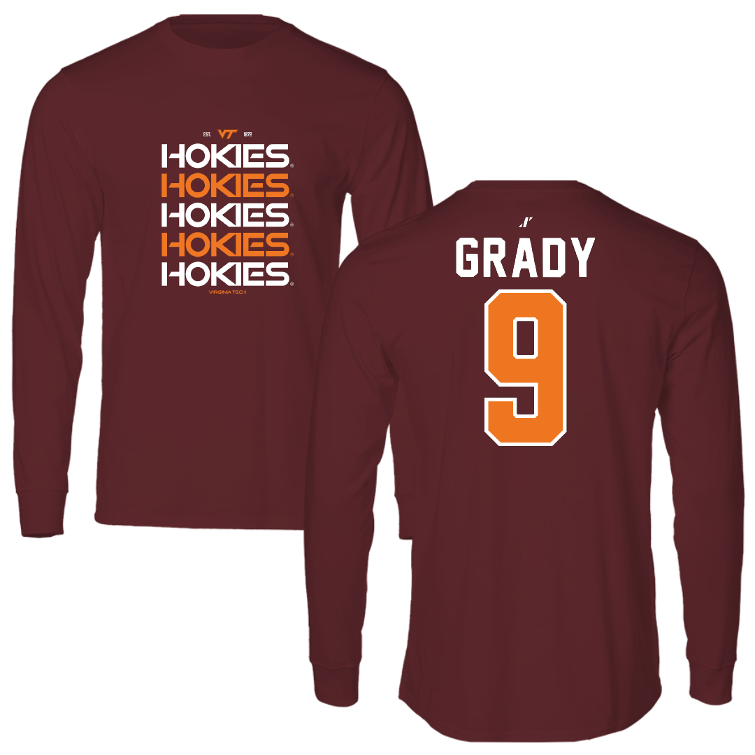 Virginia Tech Baseball Maroon General Performance Long Sleeve - #9 Clay Grady