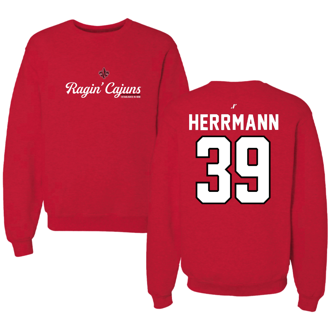 University of Louisiana at Lafayette Baseball Red General Crewneck - #39 Andrew Herrmann