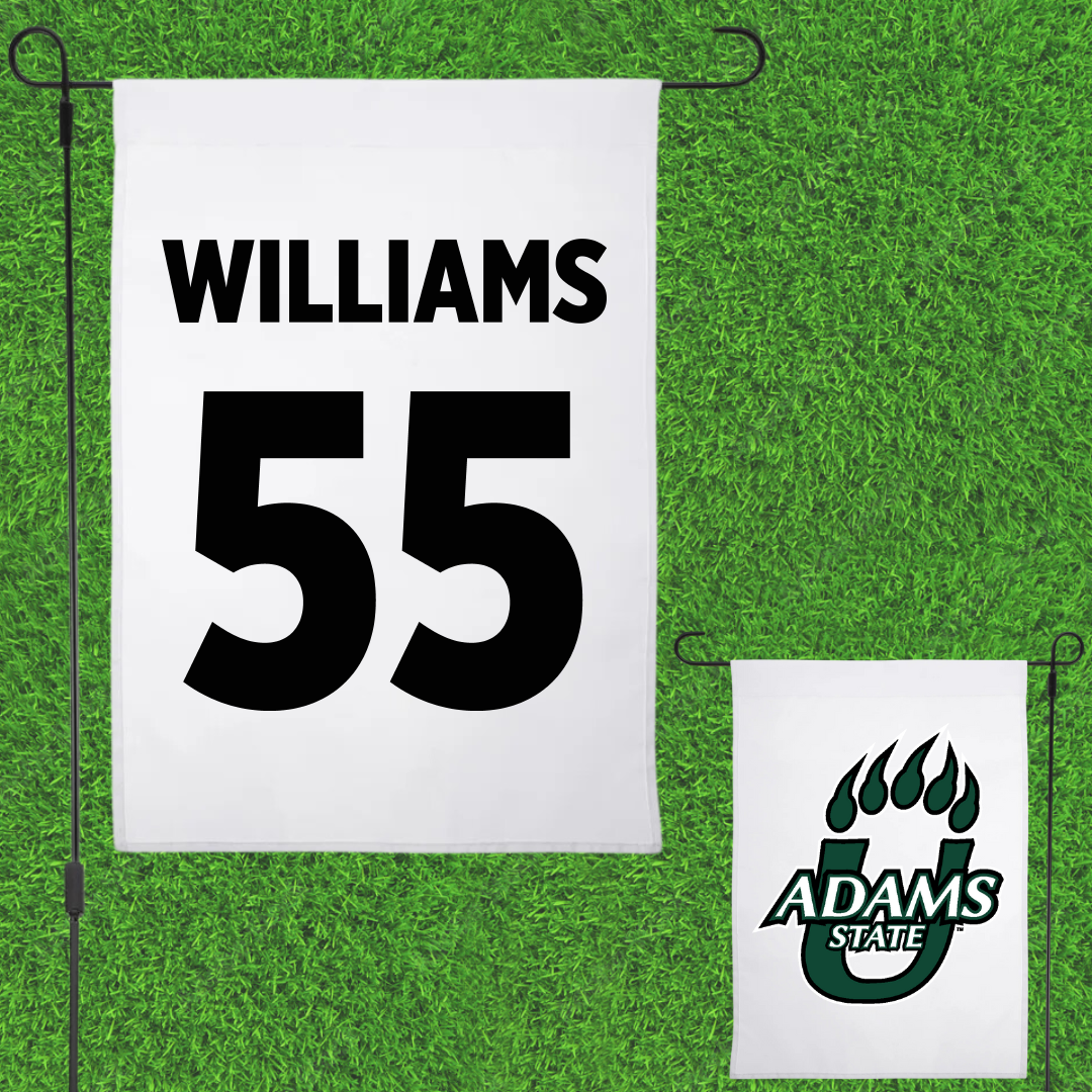 Adams State University Football White Garden Flag - #55 Quincy Williams
