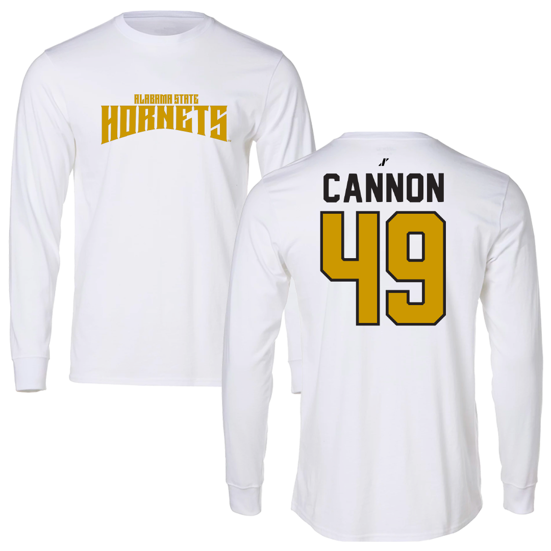 Alabama State University Football White Classic Long Sleeve - #49 Baylor Cannon