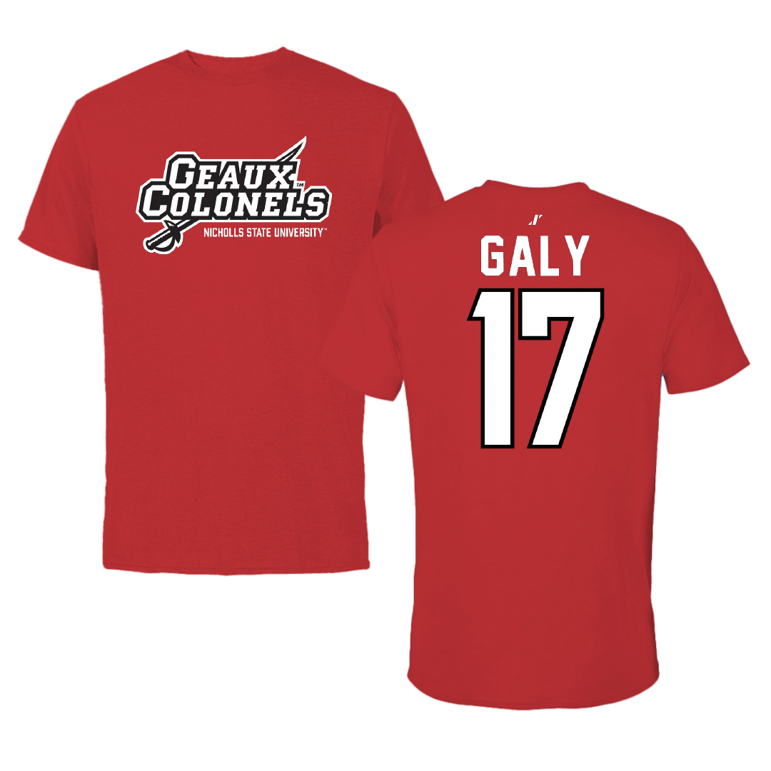 Nicholls State University Baseball Red General Performance Tee - #17 Gavin Galy