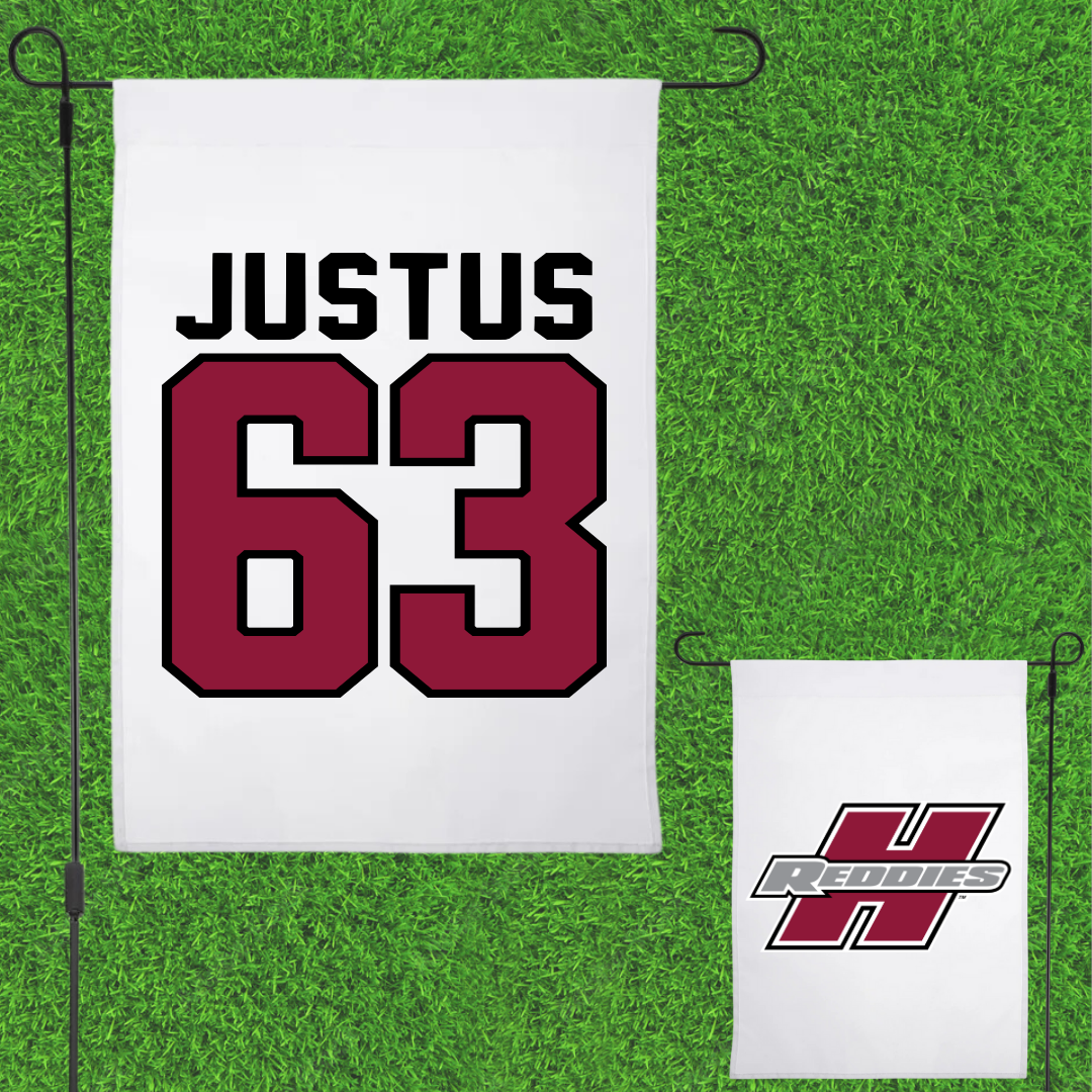 Henderson State University Football White Garden Flag - #63 Conner Justus