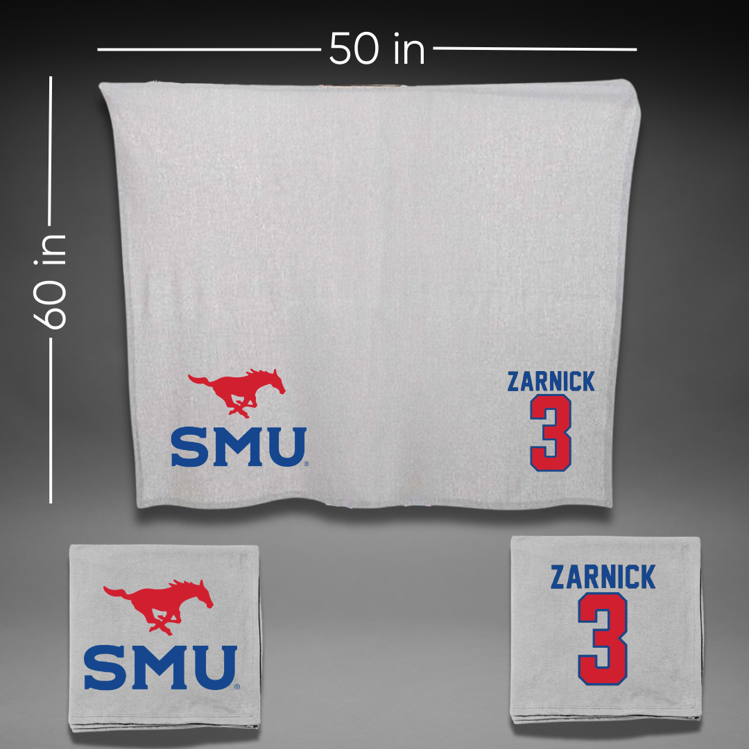 Southern Methodist University Soccer Gray Blanket - #3 Owen Zarnick