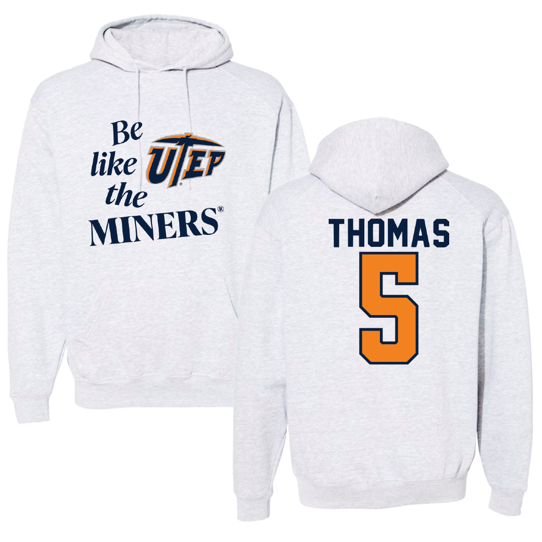 University of Texas at El Paso Football Light Gray Be Like Us Hoodie - #5 Kam Thomas