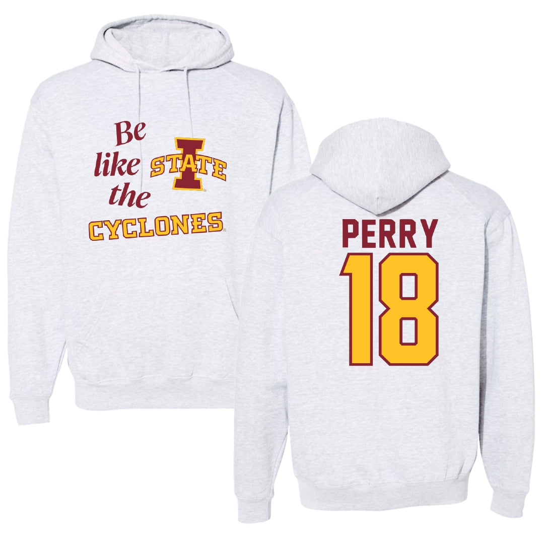 Iowa State University Volleyball Light Gray Be Like Us Hoodie - #18 Kelsey Perry