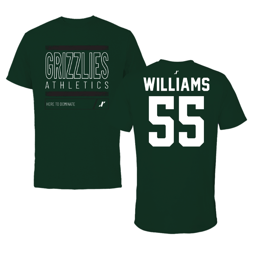 Adams State University Football Forest Green Dominate Tee - #55 Quincy Williams