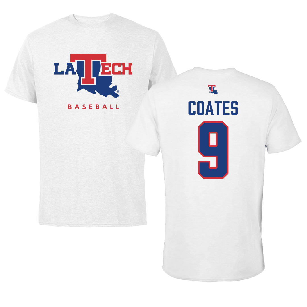 Louisiana Tech University Baseball White Performance Tee - #9 Colton Coates
