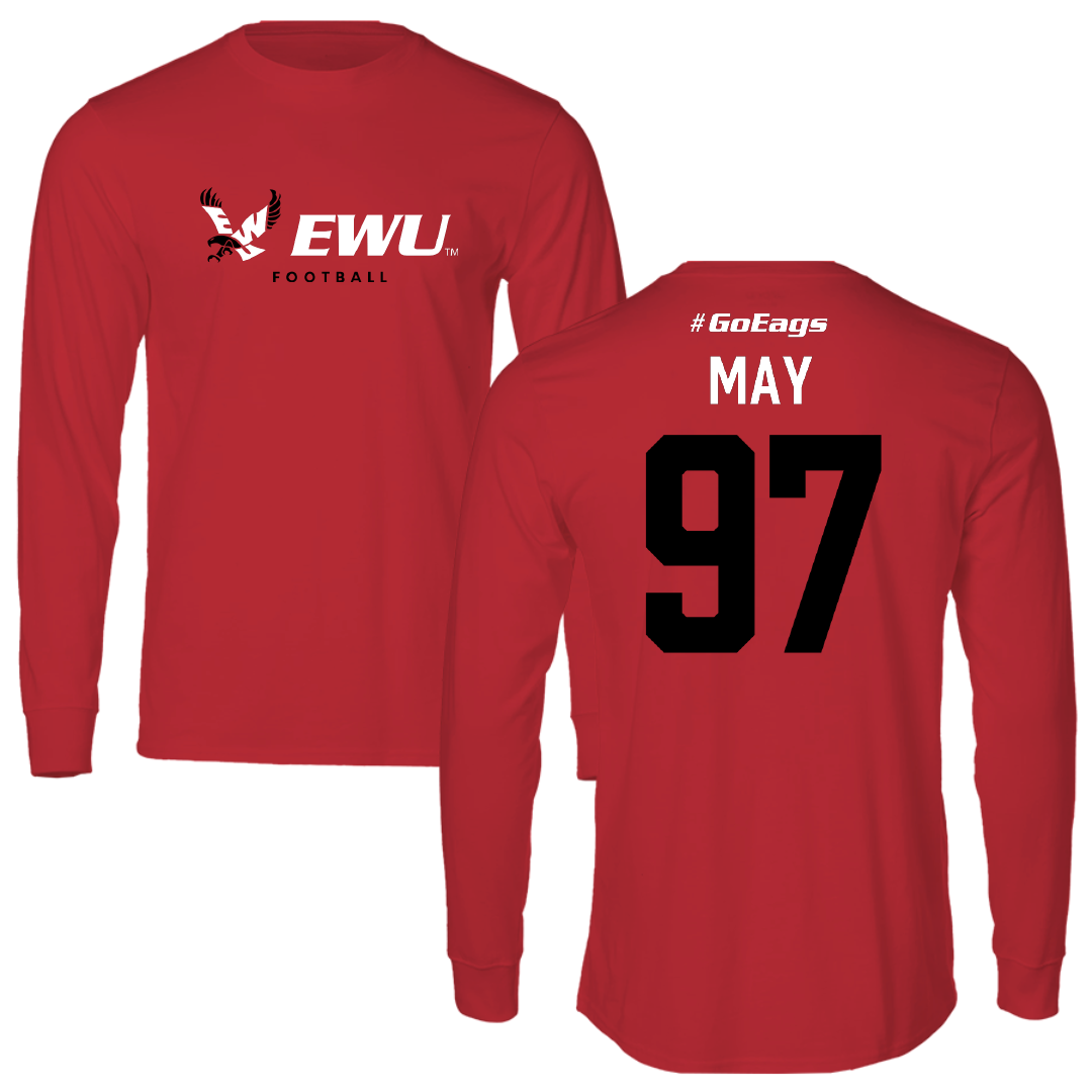 Eastern Washington University Football Red Performance Long Sleeve - #97 Tariq May