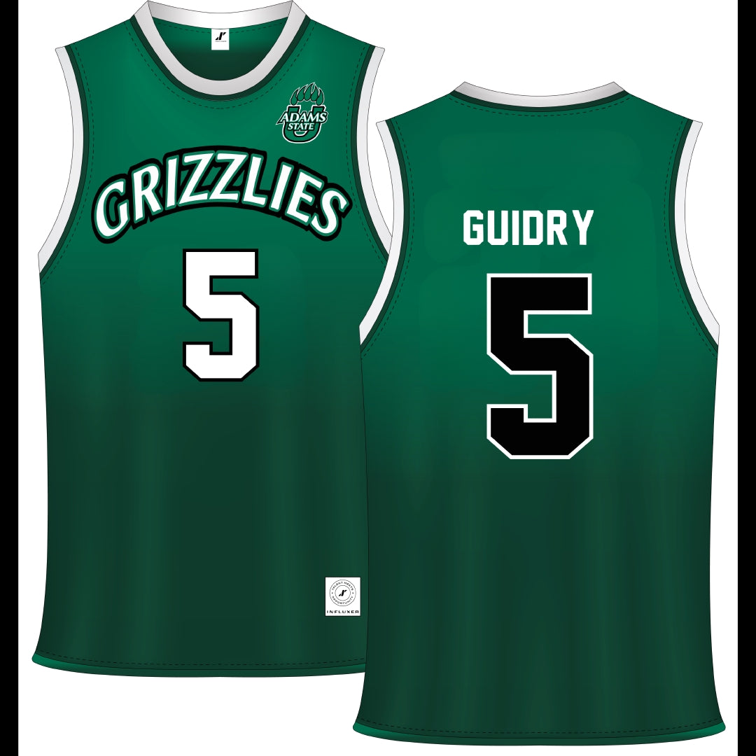 Adams State University Green Basketball Jersey - #5 Jerrick Guidry