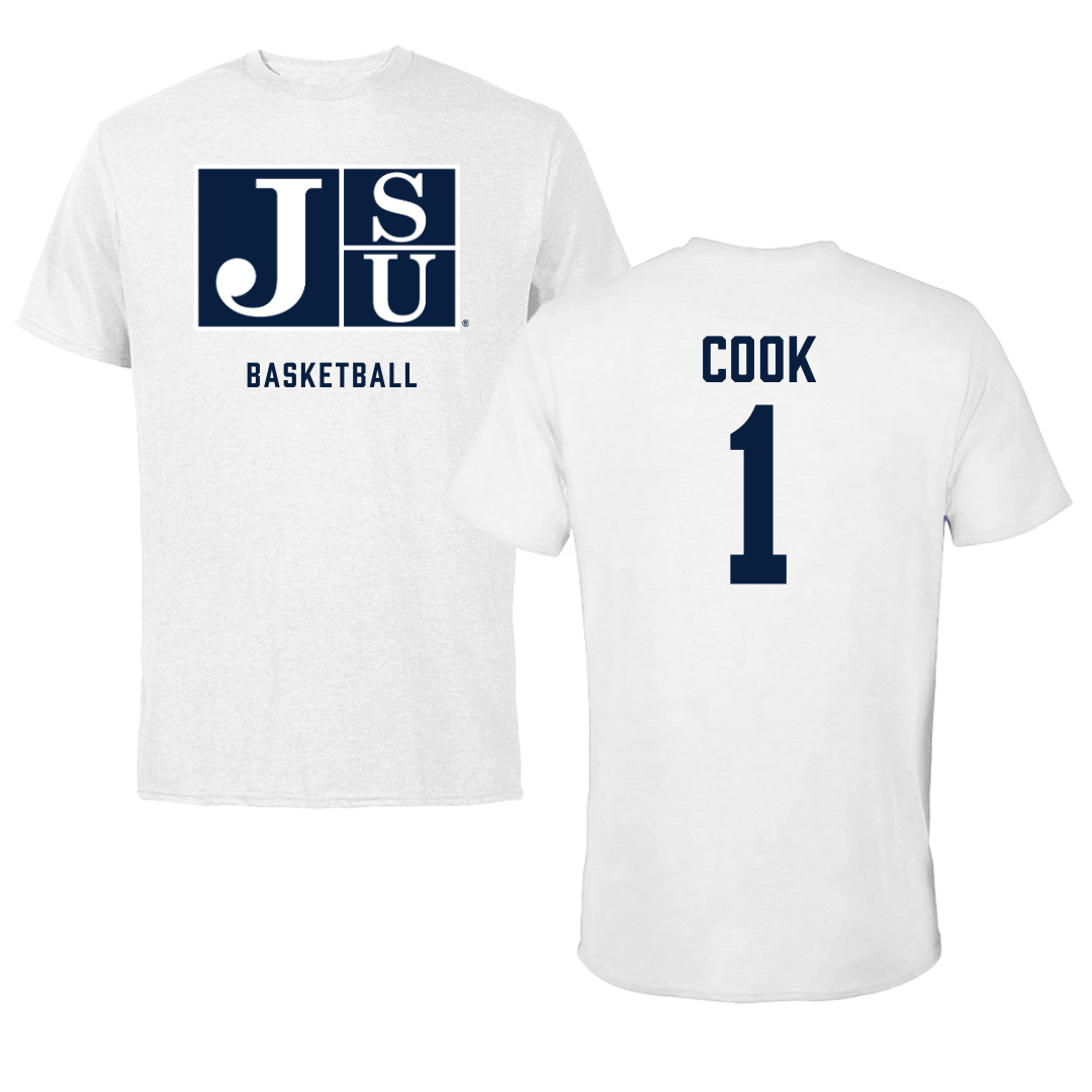Jackson State University Basketball White Tee - #1 Zeke Cook