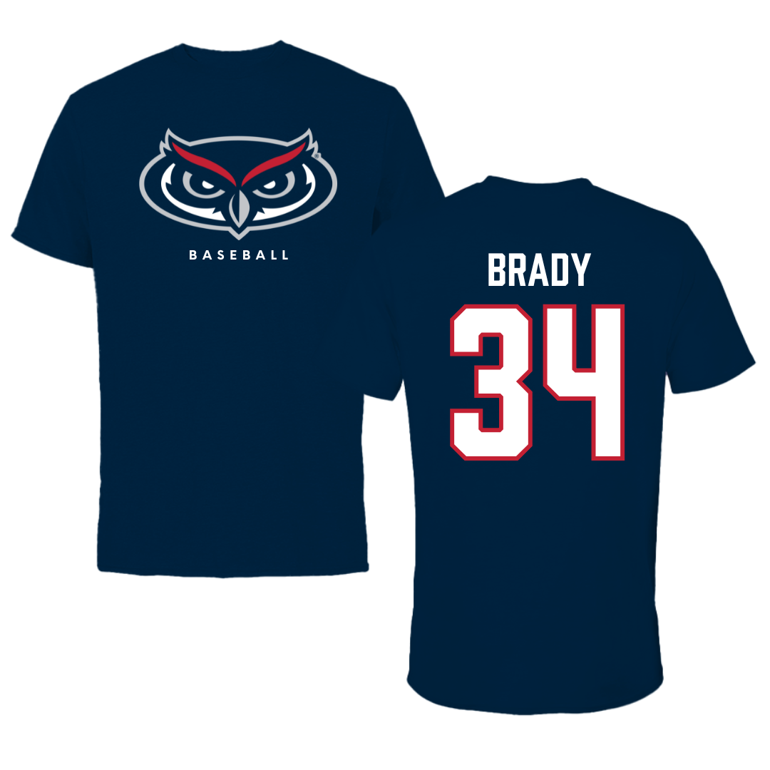 Florida Atlantic University Baseball Navy Mascot Tee - #34 Carter Brady