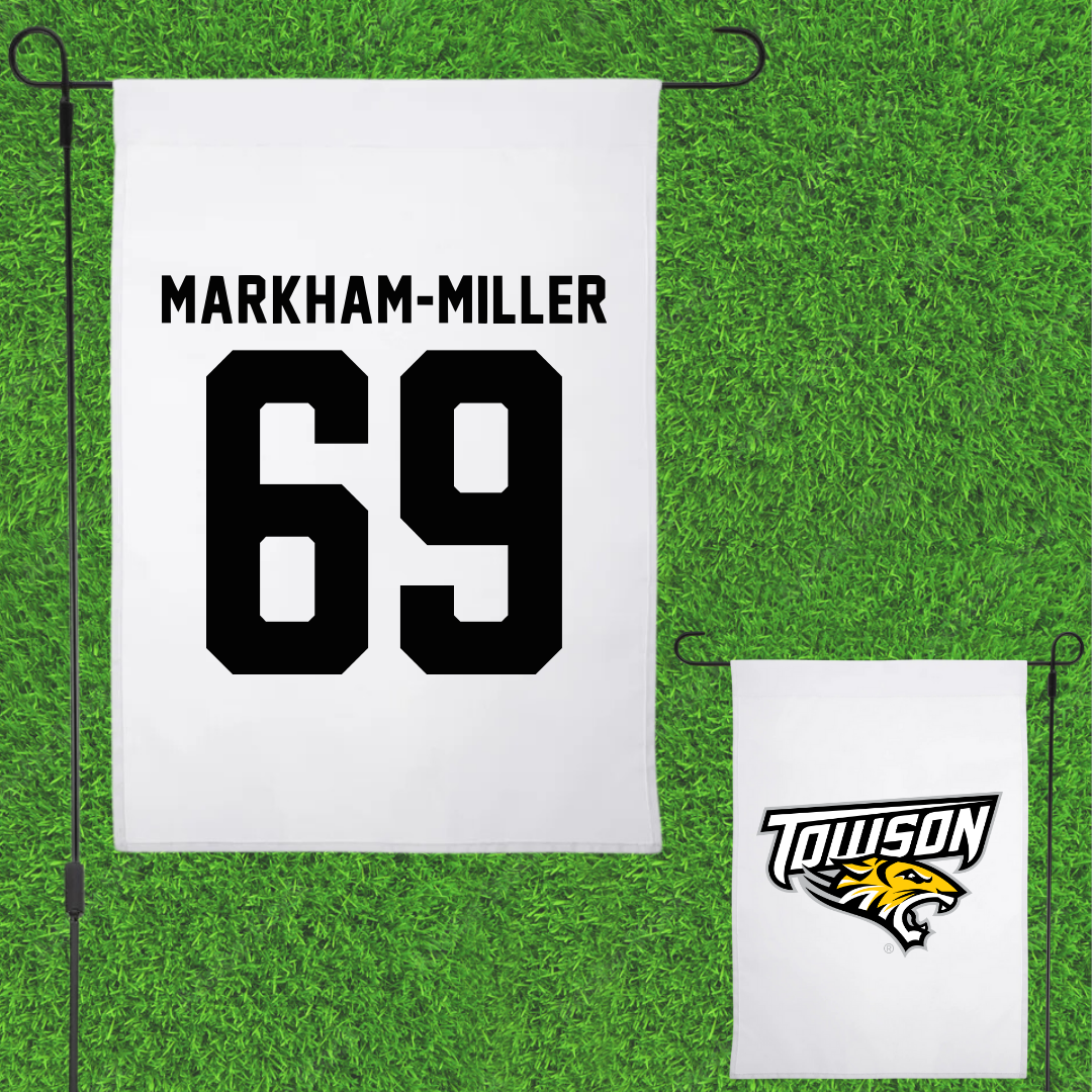 Towson University Football White Garden Flag - #69 Ian Markham-Miller