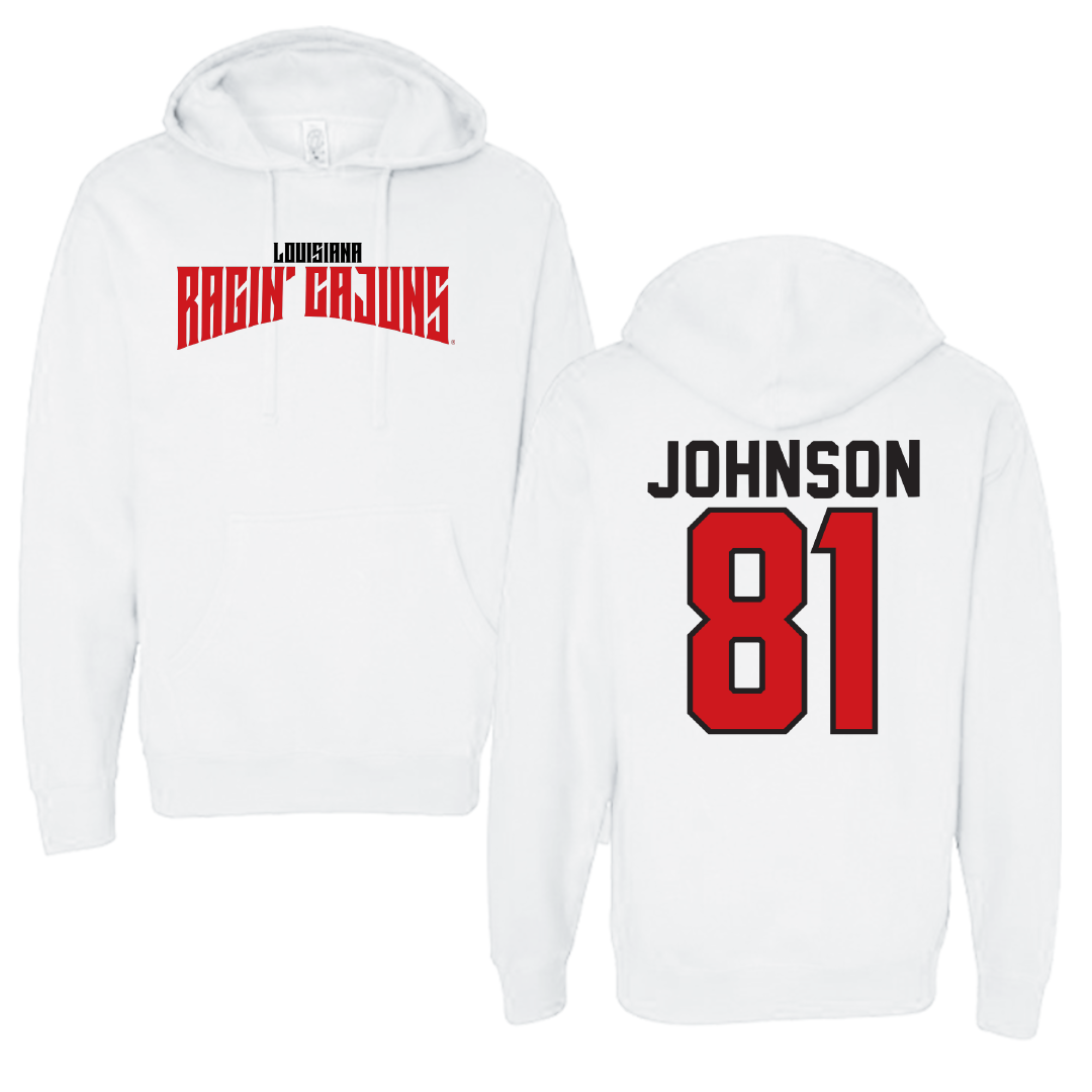 University of Louisiana at Lafayette Football White Classic Hoodie - #81 Jaydon Johnson