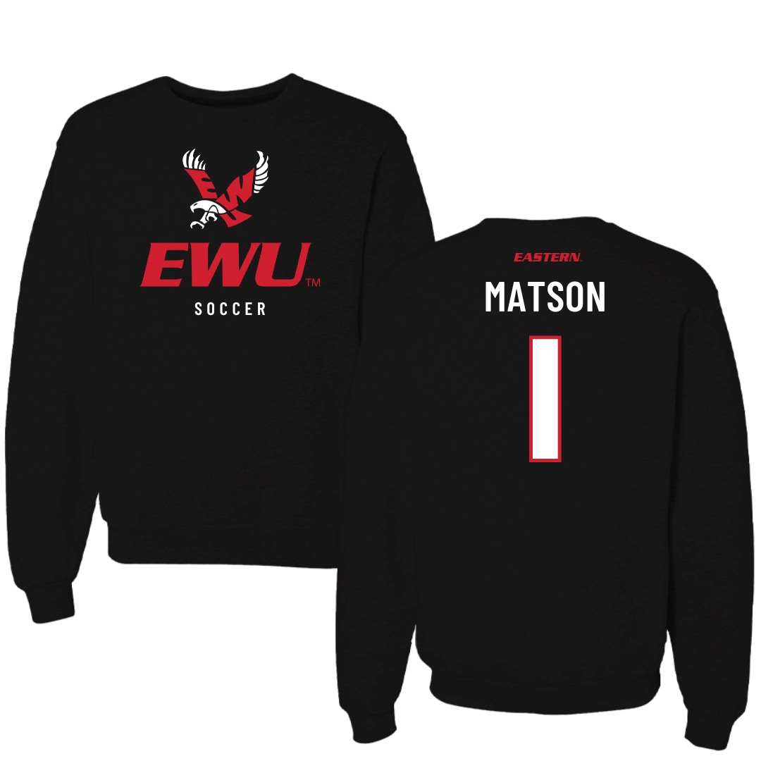 Eastern Washington University Soccer Black EWU Crewneck - #1 Kiara Matson