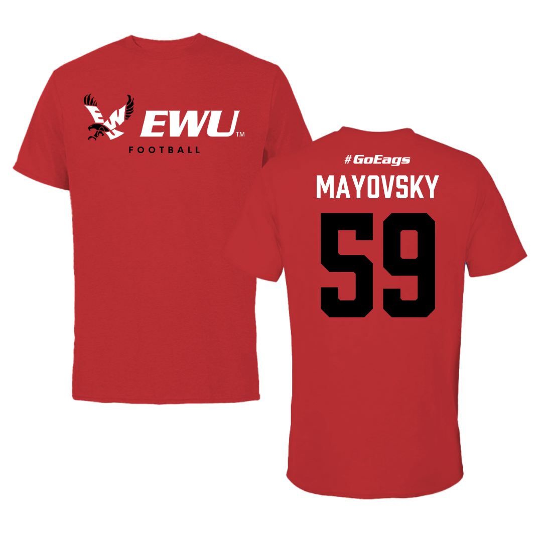 Eastern Washington University Football Red Block Tee - #59 Myles Mayovsky