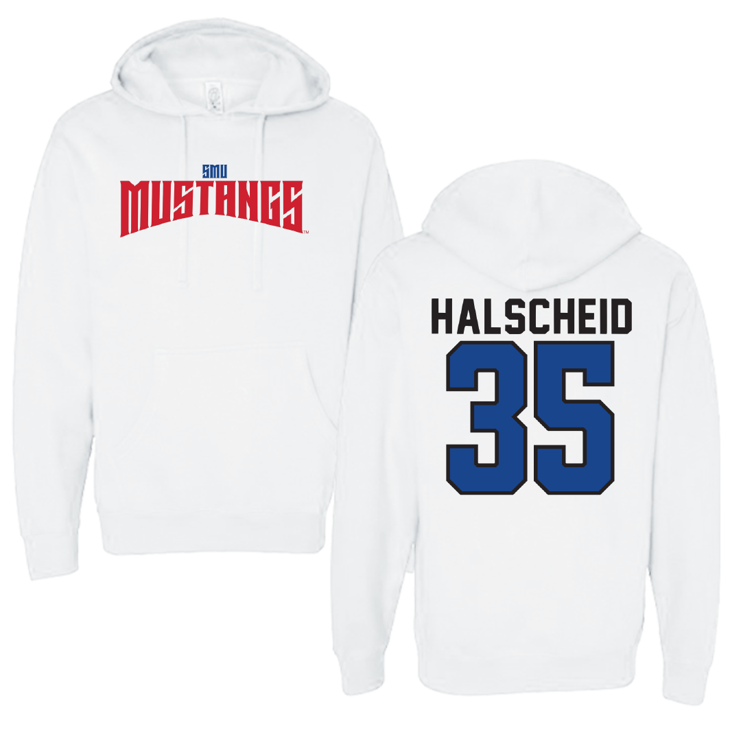 Southern Methodist University Soccer White Classic Hoodie - #35 Hayden Halscheid