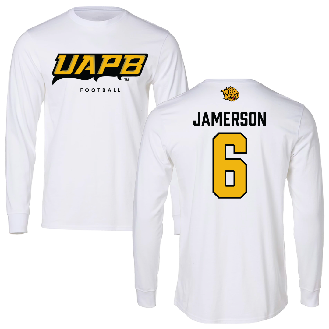 University of Arkansas-Pine Bluff Football White Performance Long Sleeve - #6 Michael Jamerson