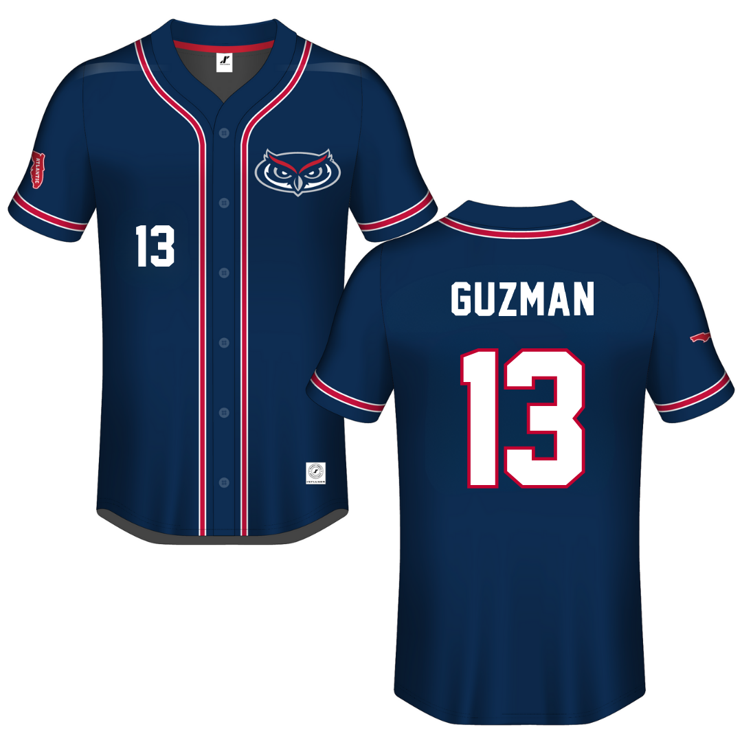 Florida Atlantic University Navy Button-Down Jersey - #13 Yani Guzman