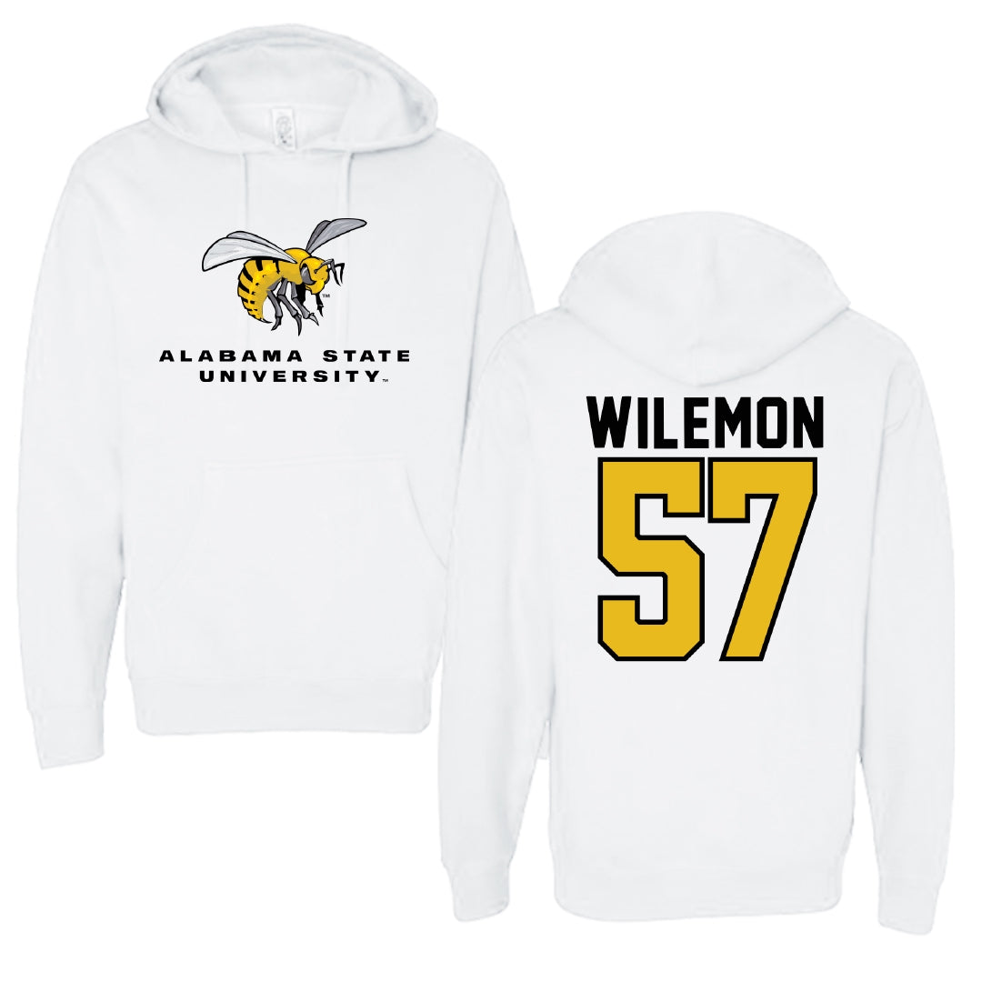 Alabama State University Football White Block Hoodie - #57 Garrett Wilemon