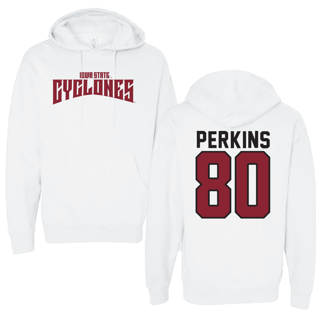 Iowa State University Football White Classic Hoodie - #80 Tyler Perkins