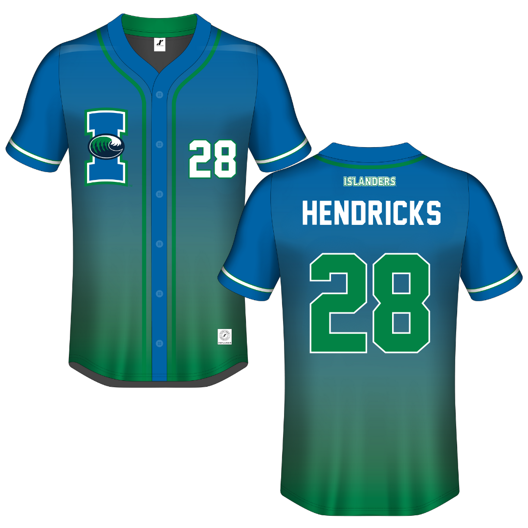 Texas A&M University-Corpus Christi Blue Gradient Button-Down Jersey - #28 Evans Hendricks