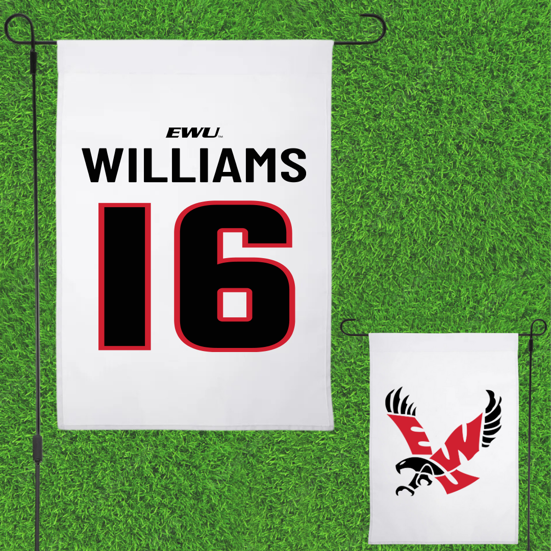 Eastern Washington University Football White Garden Flag - #16 Miles Williams
