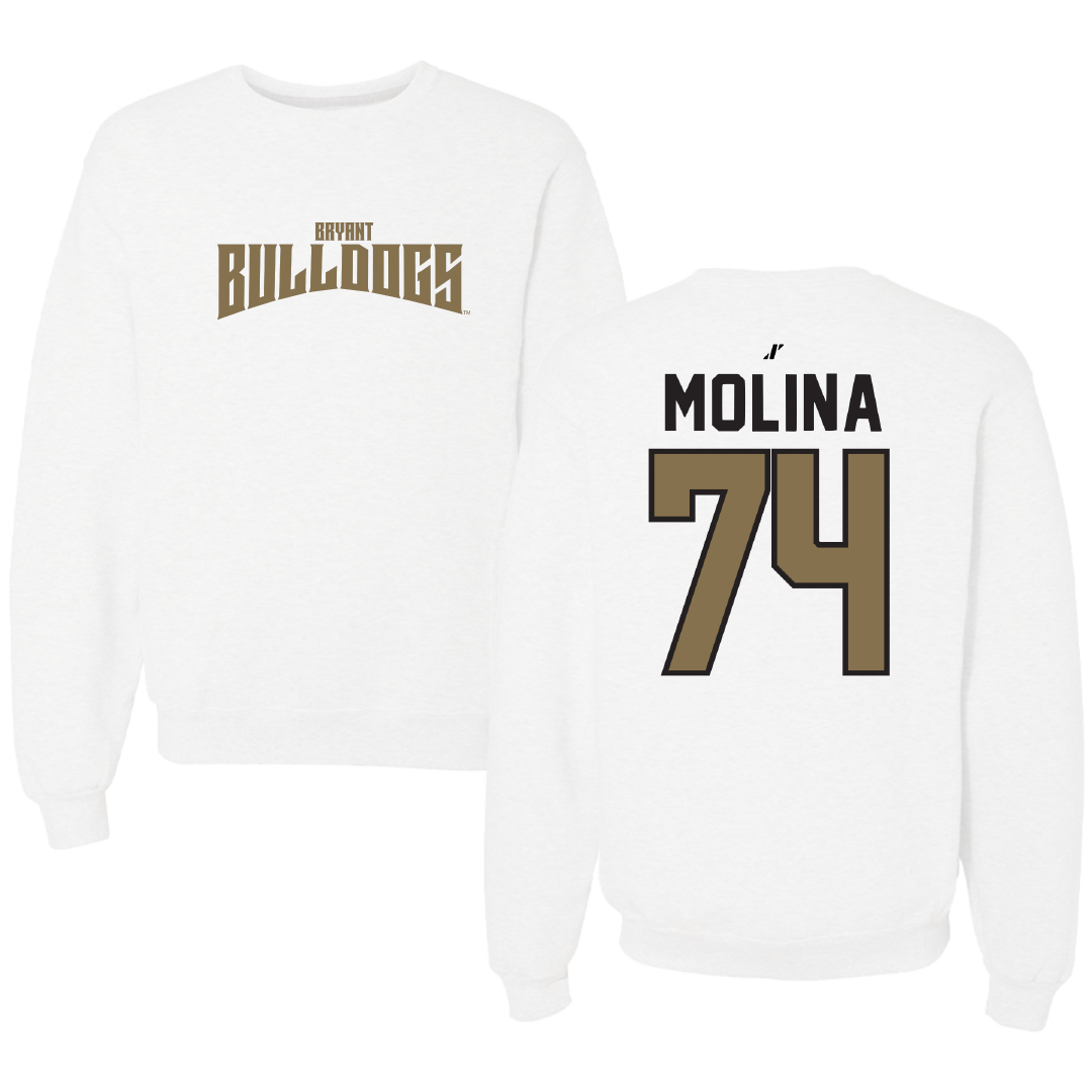 Bryant University Football White Classic Crewneck - #74 Nick Molina