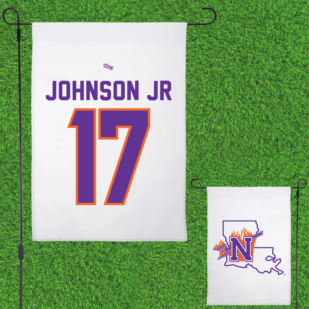 Northwestern State University Football White Garden Flag - #17 DJ Johnson Jr