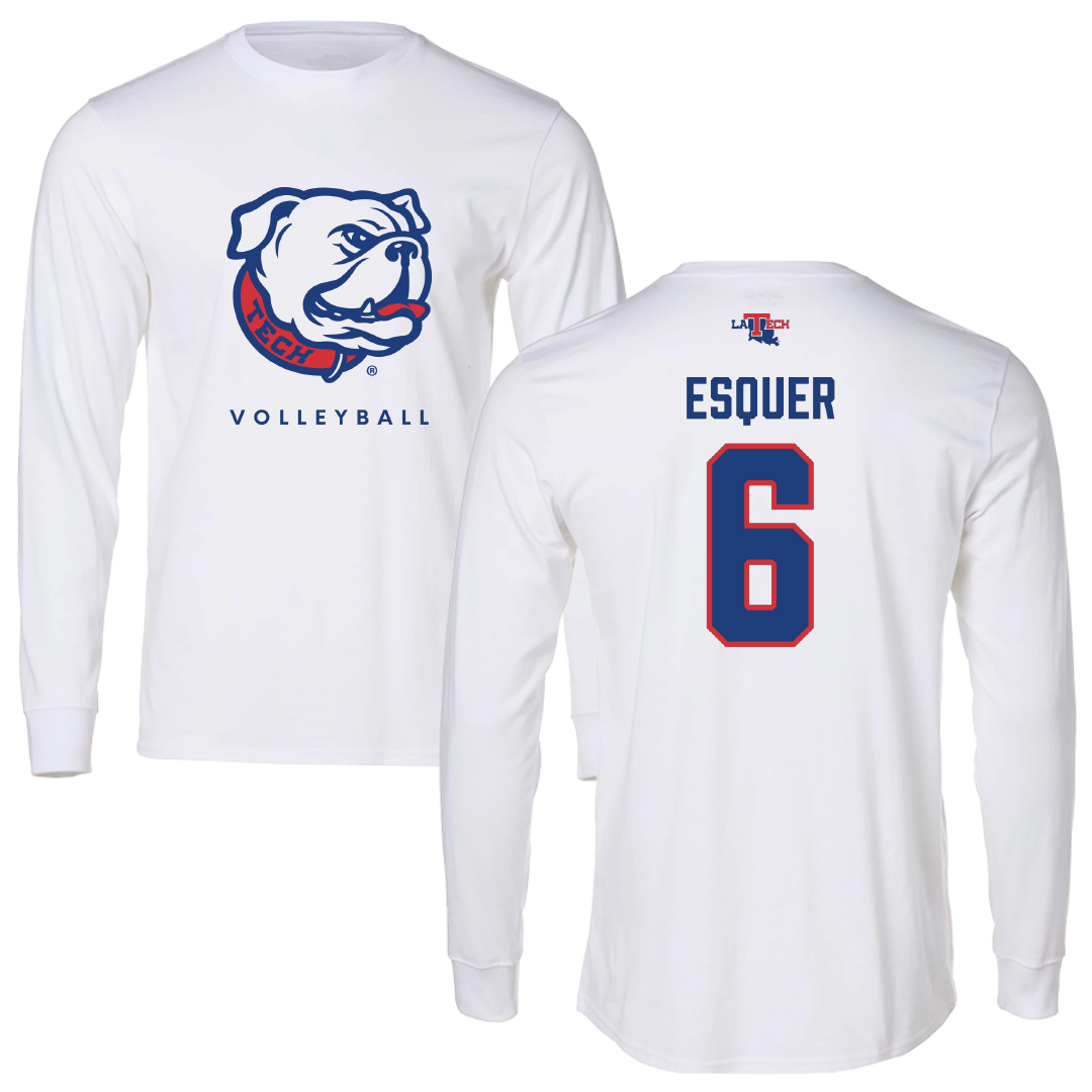 Louisiana Tech University Volleyball White Performance Long Sleeve - #6 Carla Esquer