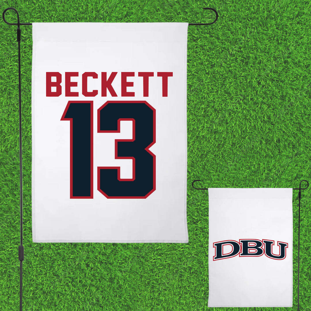 Dallas Baptist University Ice Hockey White Garden Flag - #13 Christian Beckett