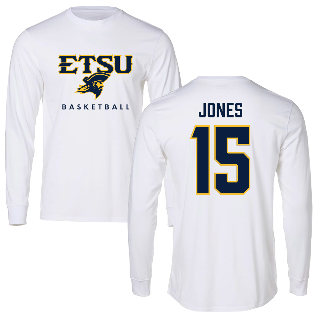 East Tennessee State University Basketball White Performance Long Sleeve - #15 Jaxson Jones
