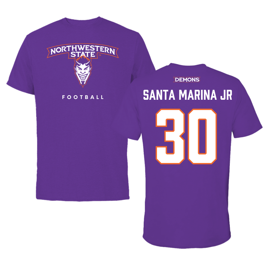 Northwestern State University Football Purple Mascot Tee - #30 Troy Santa Marina Jr