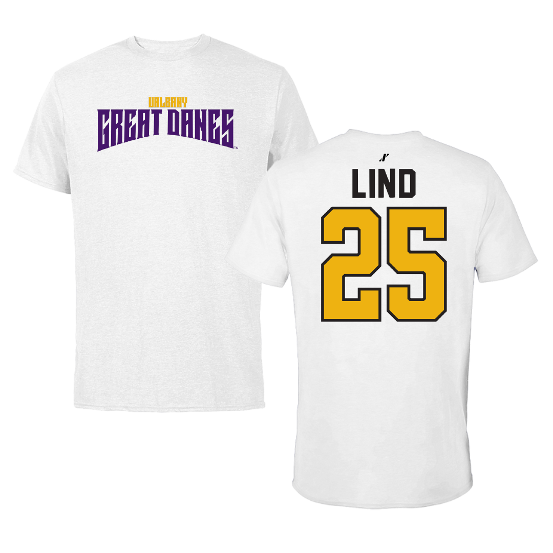 University at Albany Soccer White Classic Performance Tee - #25 Zach Lind